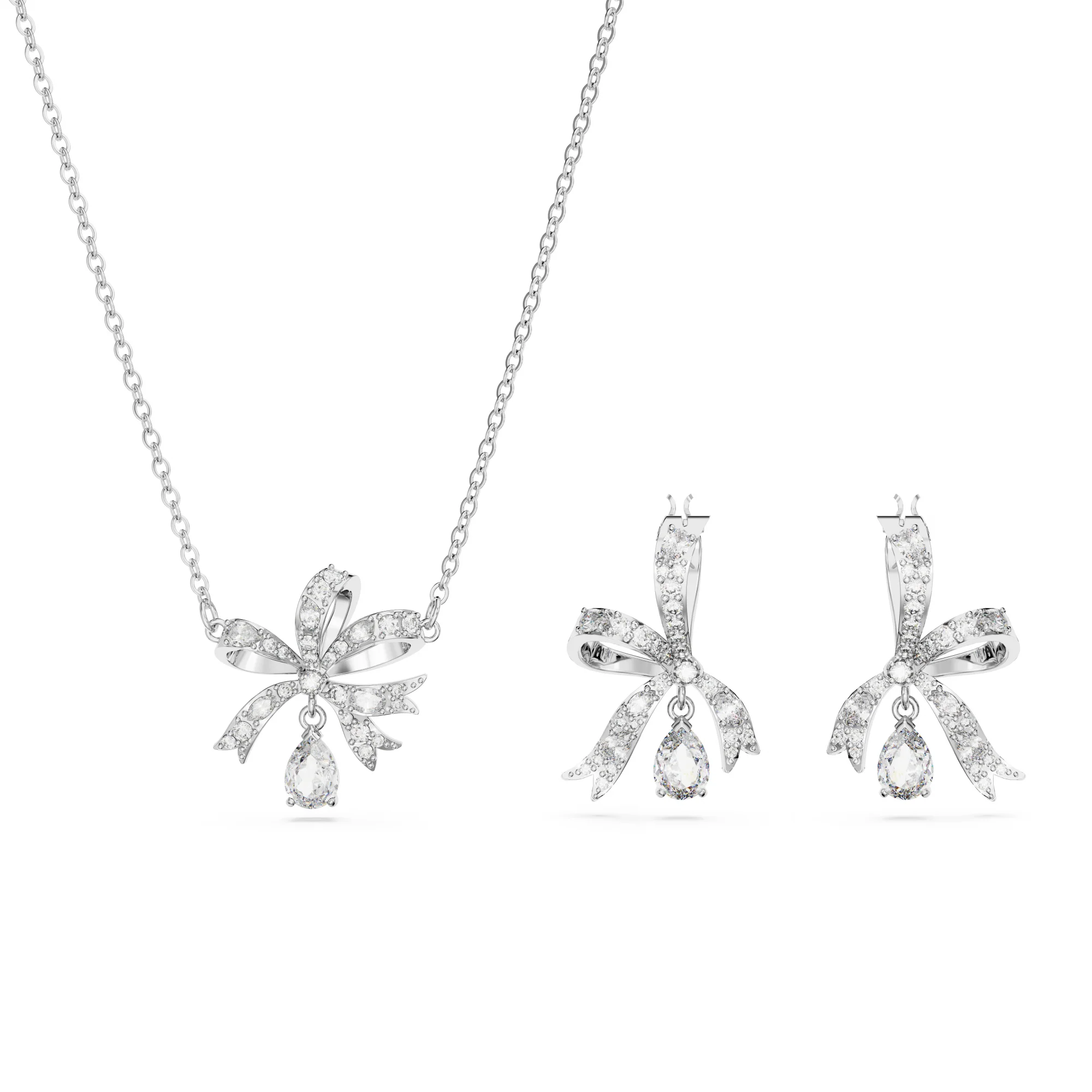 Swarovski Volta Set, Bow, Beyaz, Rodyum Kaplama – 5660118